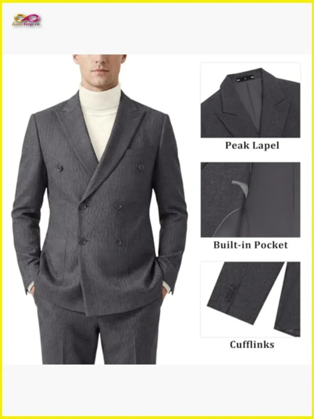 Herringbone Tweed Suit Double Breasted Retro Classic Business Wedding Groom